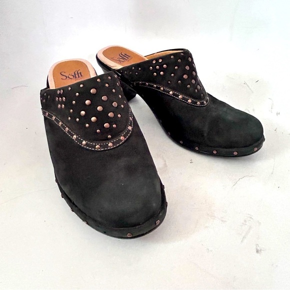 SOFFT Womens Langston Suede Leather Studded Clog Mule Slide Black Size 8.5 - Picture 2 of 10